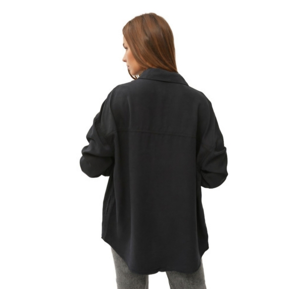 Risen Los Angeles Women's Black Linen Blend Relaxed Fit Button Up Shirt Size M/L - Picture 2 of 14